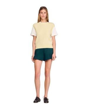 Sandro Dual-Material Knit Sweater - Yellow