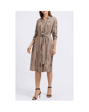 Foxcroft Fiona Chain Stripe Belted Shirtdress - Brown
