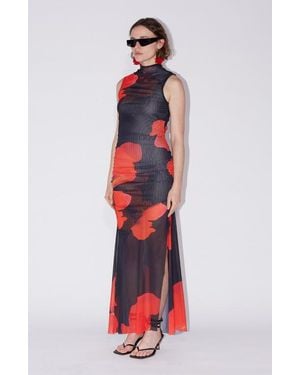 Saemdi Floral Printed Mesh Dress - Red