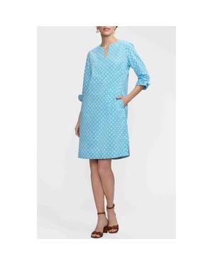 Foxcroft Vena Geo Lattice Print Cotton Shift Dress - Blue