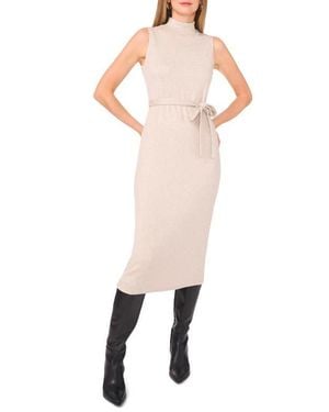 Vince Camuto Tie Waist Mock Neck Sweater Midi Dress - Multicolor