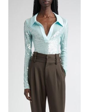 Monse Sequin Long Sleeve Polo - Green