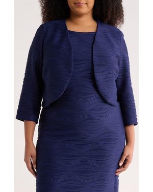 Kasper Three-Quarter Sleeve Knit Shrug - Blue