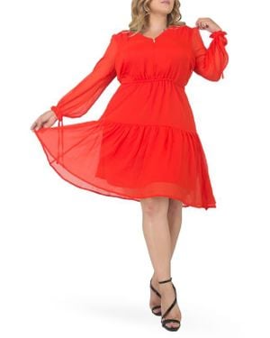 Standards & Practices Prairie Chiffon Long Sleeve Dress - Red