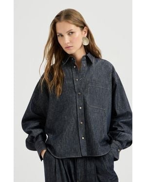 Brunello Cucinelli Sparkling No-Fade Shirt With Shiny Collar - Gray