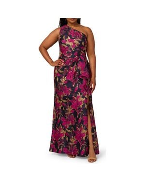 Adrianna Papell Metallic Floral Jacquard Mermaid Gown - Red