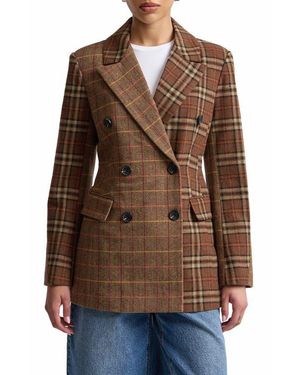 Avec Les Filles Mixed Plaid Hourglass Jacket - Brown