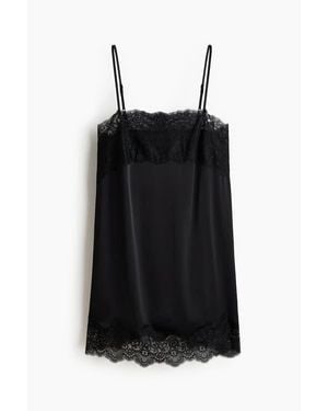 H&M Lace-Trimmed Satin Nightslip - Black
