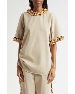 DIOTIMA Burro Paillette Trim Cotton Top - Natural