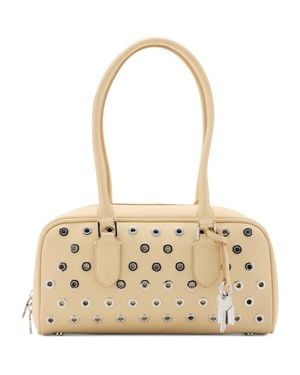 Mango Faux Leather Eyelets Bowling Bag - Metallic