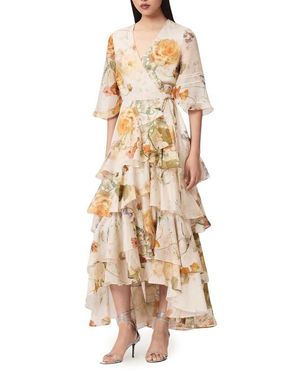 AllSaints Camellia Floral Print Wrap Dress - Natural