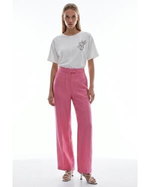 Exquise Octavia Wide Leg Linen Pants - Red