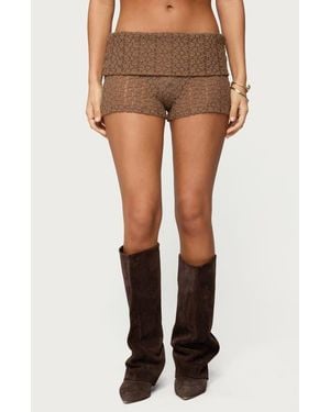 Edikted Rye Sheer Texture Foldover Shorts - Brown