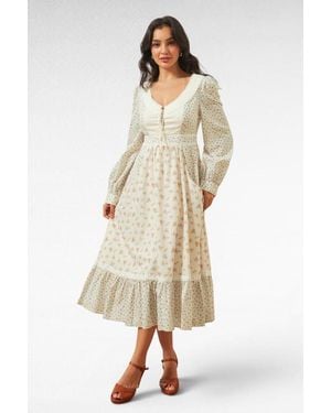 ModCloth Rose Lace-Up Midi Dress, X Gunne Sax - Natural