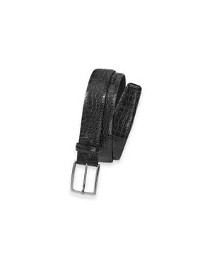 Paul Fredrick Crocodile Embossed With Changeable Buckle Belt - Black