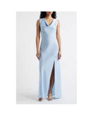 Wayf Lea Cowl Neck Satin Gown - Blue