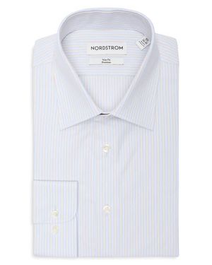 Nordstrom Striped Trim Fit Cotton Dress Shirt - Blue