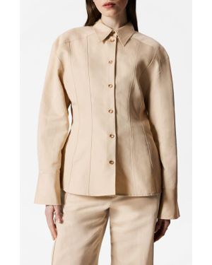 & Other Stories Tapered Waist Cotton & Linen Blend Button-Up Shirt - Natural