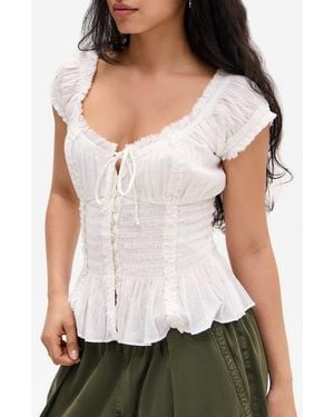 BDG Mabel Floral Cotton Top - White