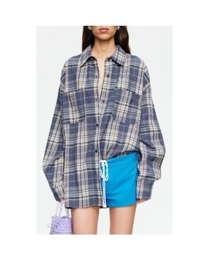 Lioness Clarity Plaid Cotton Flannel Button-Up Shirt - Blue