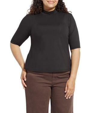 Lyssé Clara Mock Neck Elbow Sleeve Top - Black