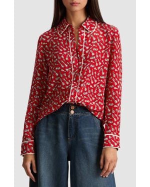 Alice + Olivia Willa Chess Piece Print Silk Button-Up Shirt - Red
