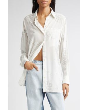 Stella McCartney Wildcat Print Silk Button-Up Shirt - White