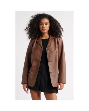 Open Edit Pebble Faux Leather Jacket - Brown