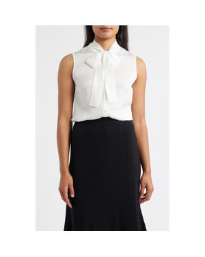 Misook Pussybow Sleeveless Button-Up Shirt - White