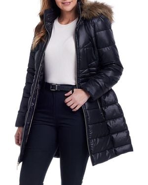 Gallery Water Resistant Puffer Coat With Faux Fur Trim Removable Hood - Blue