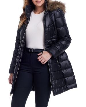 Gallery Water Resistant Puffer Coat With Faux Fur Trim Removable Hood - Blue