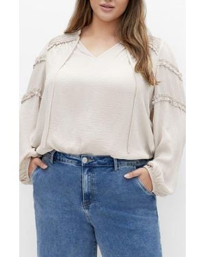 City Chic Ruffle Puff Sleeve<Br >Peasant Blouse - Blue