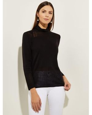 Misook Sheer Inset Turtleneck - Black