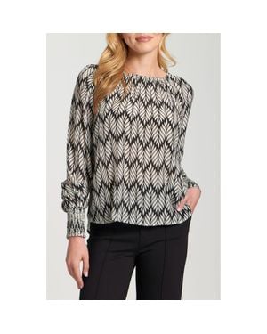 Apny Printed Smocked Cuff Top - Black