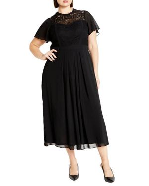 City Chic Niki Lace Bodice Dress - Black