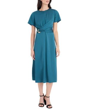Maggy London Buckle Detail Hammered Satin Midi Dress - Blue