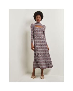 Misook Modern Fit-And-Flare Melange Knit Cutout Midi Dress - Multicolor