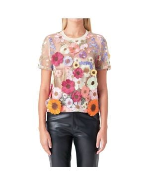 Endless Rose Floral Embroidered Appliqué Organza Top