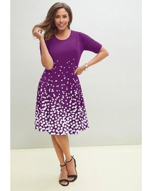 Jessica London Stretch Ponte Flare Dress - Purple