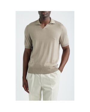 Canali Regular Fit Johnny Collar Polo - Natural