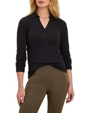 NIC+ZOE Perfect Rib Knit Long Sleeve Polo - Black