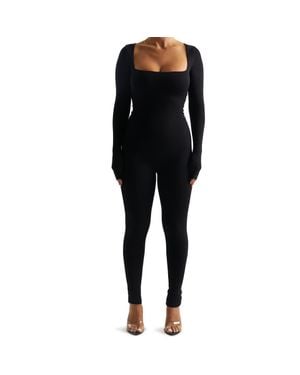 Naked Wardrobe Square Neck Long Sleeve Jumpsuit - Black