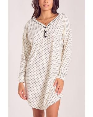 iCollection Microfiber Knit Sleep Shirt With Functional Buttons - White
