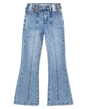 Tractr Kids' Mixed Print Belt Loop Wide Leg Jeans - Blue