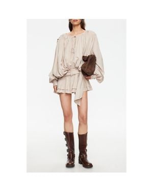 Lioness Elements Pleated Long Sleeve Minidress - Natural