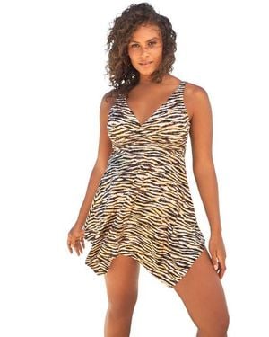 Swim 365 Handkerchief Hem Twist Front Tummy Control Two Piece Swim Dress - White