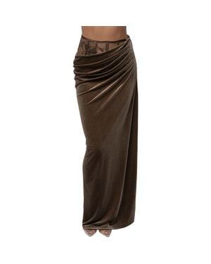 JLUXLABEL Velvet & Lace Maxi Skirt - Brown