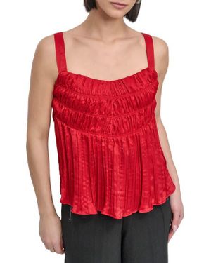 DKNY Crushed Pleats Sleeveless Top - Red
