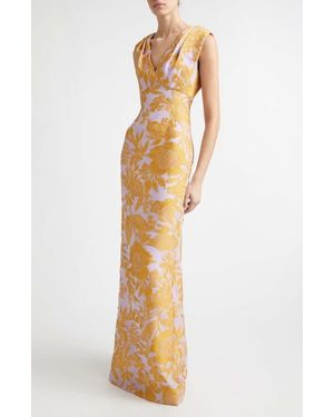 Lela Rose Floral Brocade Gown - Metallic