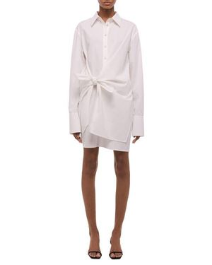 Helmut Lang Knot Detail Long Sleeve Cotton Shirtdress - White